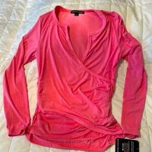 Wrap front long sleeve ribbed T-shirt